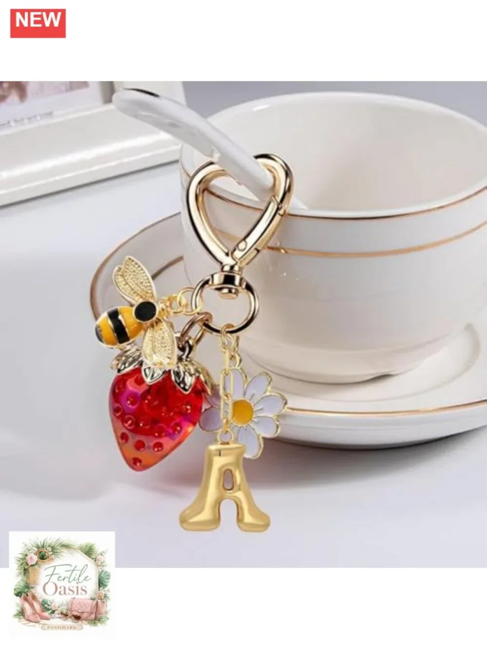 Strawberry Fruit Letter A Keychain, Bag Charm Purse Accessory, Gift for Women